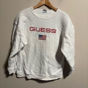 GUESS Americana Vintage White Embroidered Pullover Sweater- One Size Fits Most